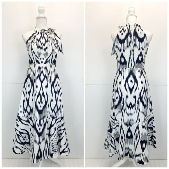 Rebecca Taylor Inidigo Ikat Linen Dress in Snow Combo - Picture 4 of 13